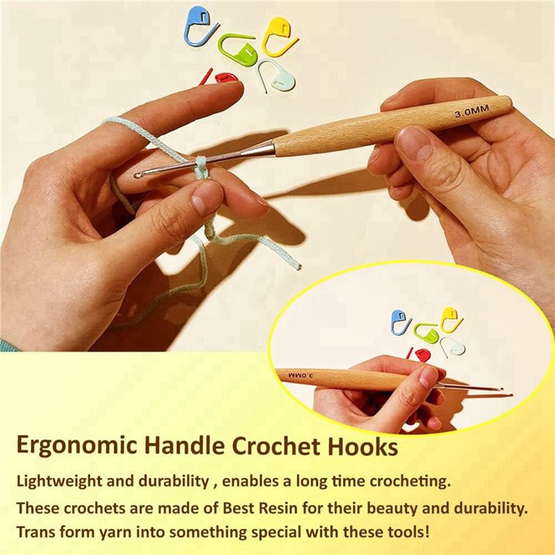 SEWS-80Pcs Wood Crochet Hooks  - Wooden Crochet Hooks Ergonomic Handle recension och pris